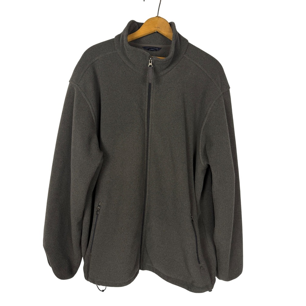 Lands End Fleece Jacket Gray Full Zip Soft Gorpcore Outdoor Mens XL 46-48